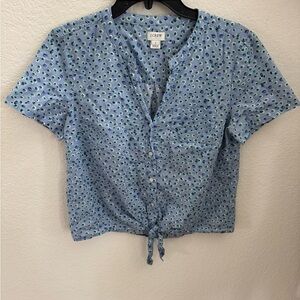 J. Crew Blue Short Sleeve Button  Top